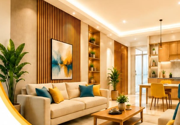 Modern living room interior by Karthikieya Interiors